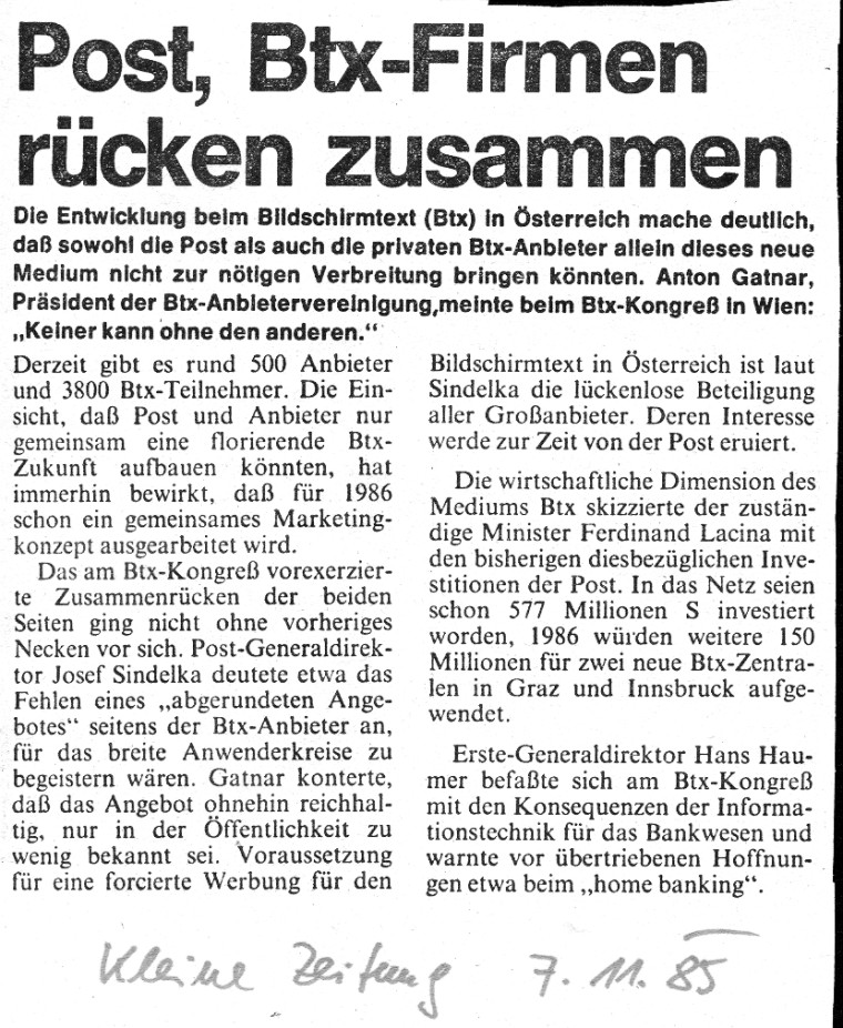 Post- und Btx-Firmen r�cken zusammen