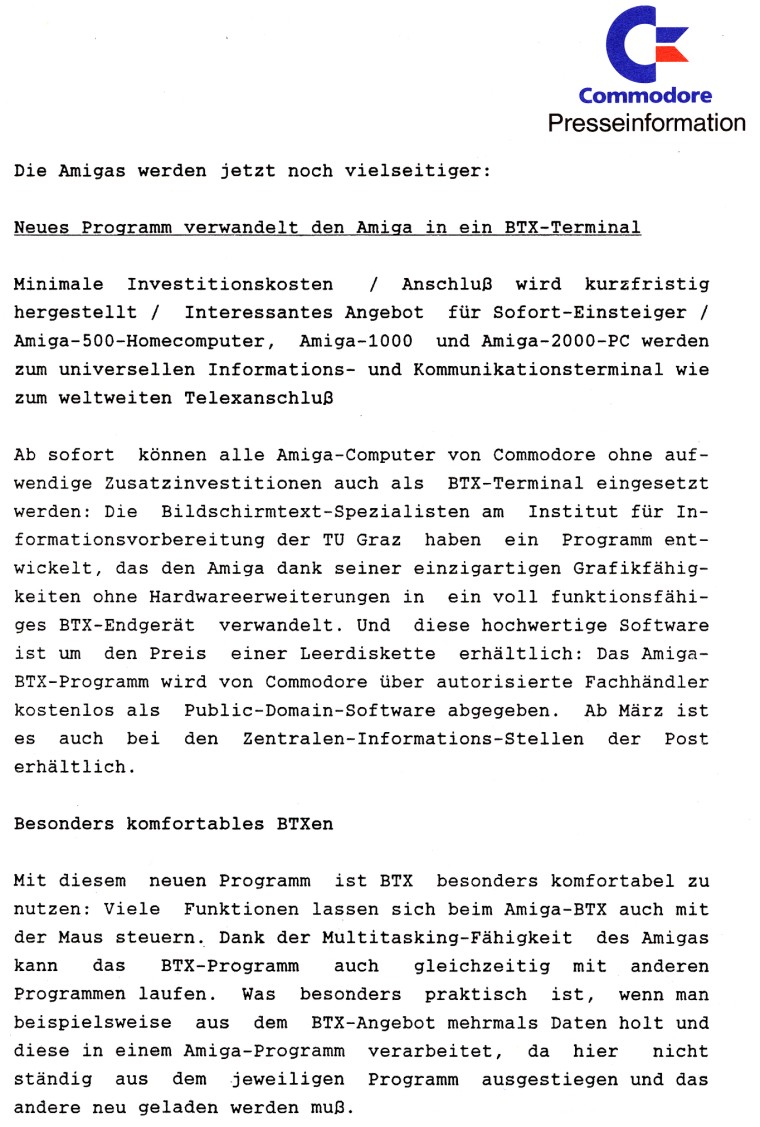 Commodore Presseinformation